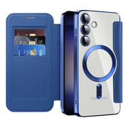 For Samsung Galaxy S25+ 5G Shield MagSafe RFID Anti-theft Rhombus Leather Phone Case(Dark Blue)