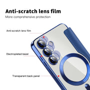 For Samsung Galaxy S25+ 5G Shield MagSafe RFID Anti-theft Rhombus Leather Phone Case(Dark Blue)