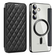 For Samsung Galaxy S25+ 5G Shield MagSafe RFID Anti-theft Rhombus Leather Phone Case(Black)