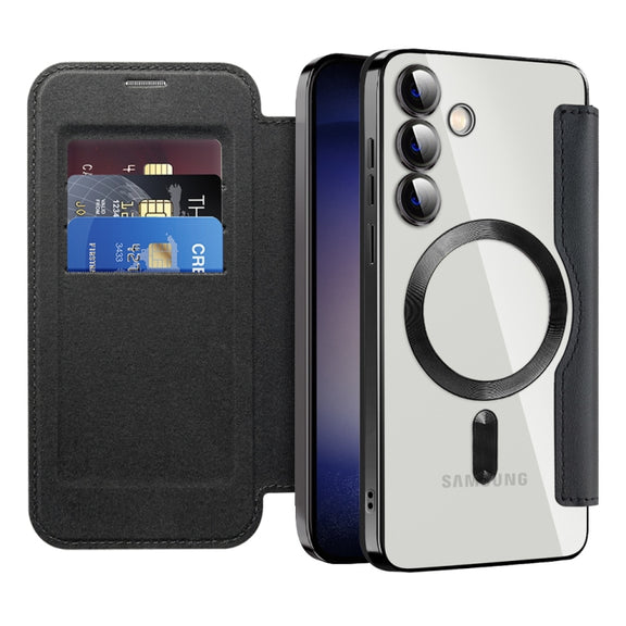 For Samsung Galaxy S25+ 5G Shield MagSafe RFID Anti-theft Rhombus Leather Phone Case(Black)