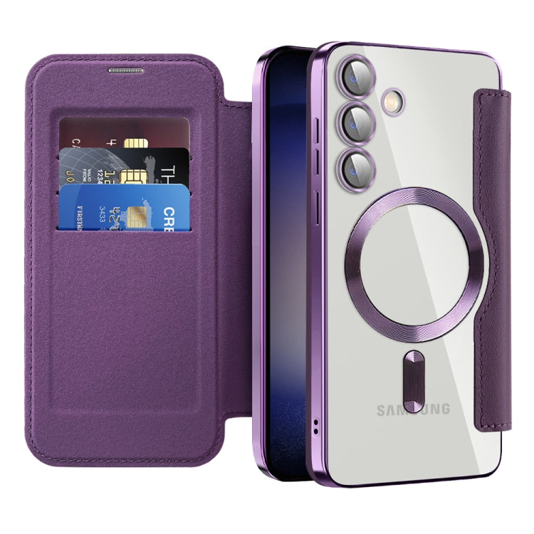 For Samsung Galaxy S25+ 5G Shield MagSafe RFID Anti-theft Rhombus Leather Phone Case(Purple)
