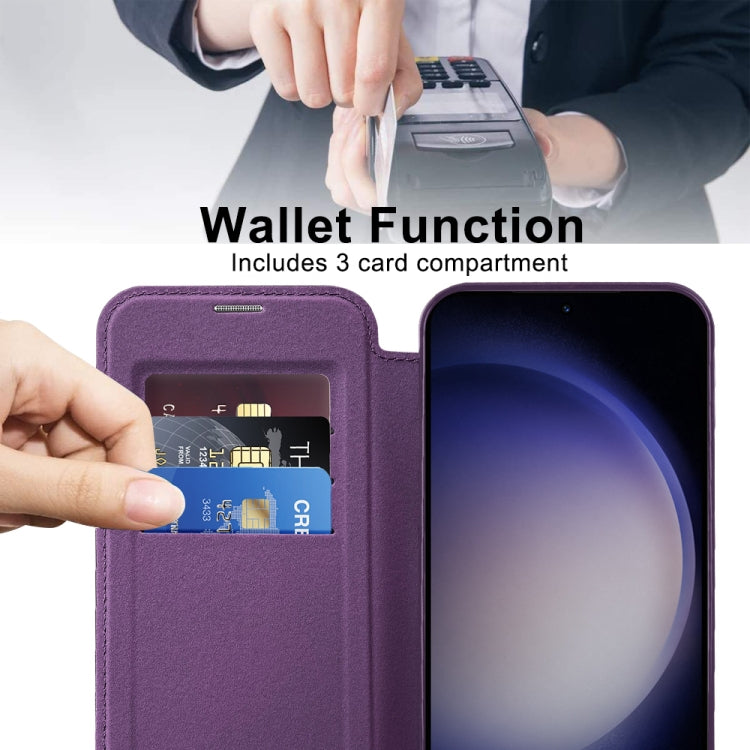 For Samsung Galaxy S25+ 5G Shield MagSafe RFID Anti-theft Rhombus Leather Phone Case(Purple)