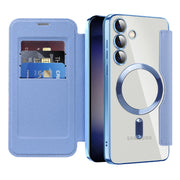For Samsung Galaxy S25+ 5G Shield MagSafe RFID Anti-theft Rhombus Leather Phone Case(Blue)