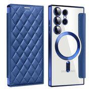 For Samsung Galaxy S25 Ultra 5G Shield MagSafe RFID Anti-theft Rhombus Leather Phone Case(Dark Blue)
