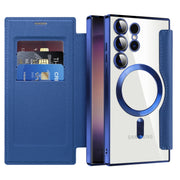 For Samsung Galaxy S25 Ultra 5G Shield MagSafe RFID Anti-theft Rhombus Leather Phone Case(Dark Blue)