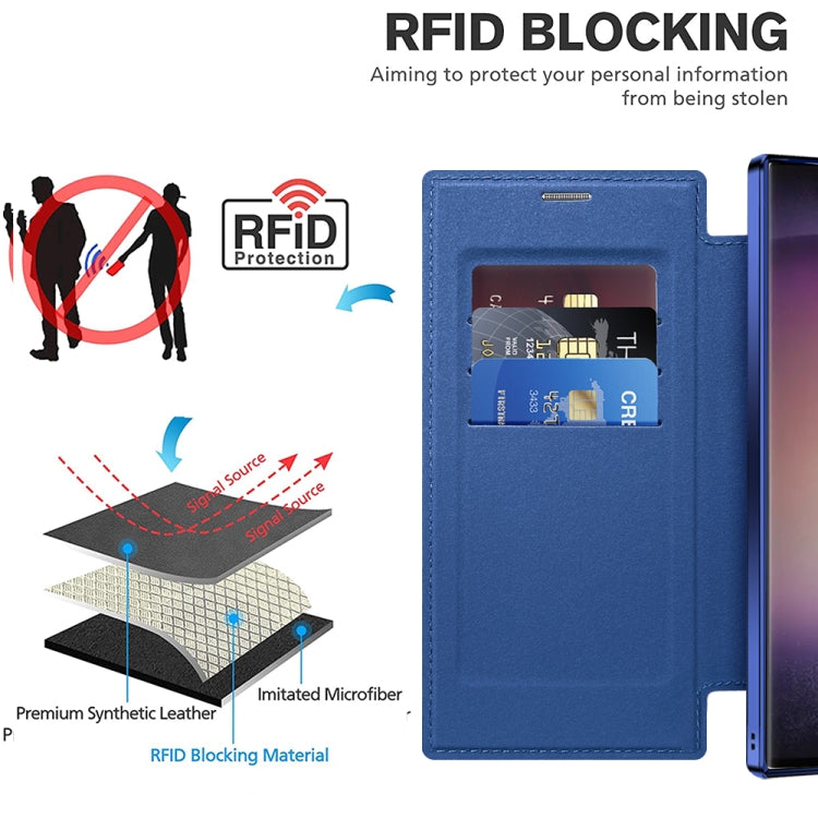 For Samsung Galaxy S25 Ultra 5G Shield MagSafe RFID Anti-theft Rhombus Leather Phone Case(Dark Blue)