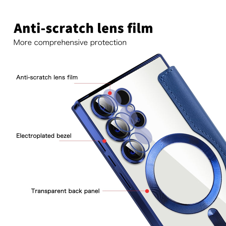 For Samsung Galaxy S25 Ultra 5G Shield MagSafe RFID Anti-theft Rhombus Leather Phone Case(Dark Blue)
