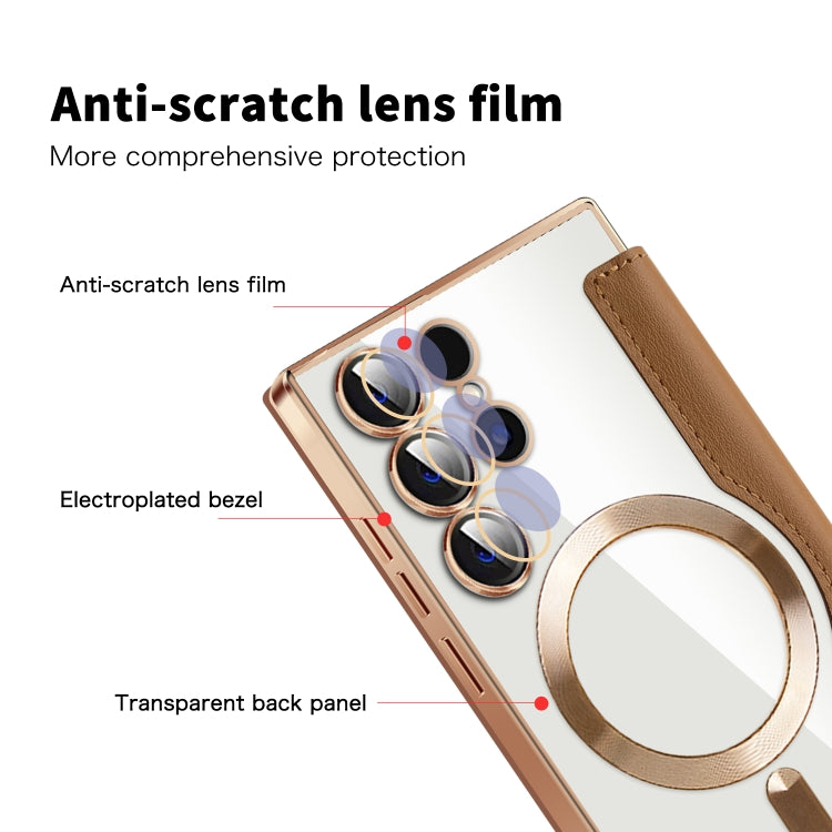 For Samsung Galaxy S25 Ultra 5G Shield MagSafe RFID Anti-theft Rhombus Leather Phone Case(Brown) - free shipping - PMC Jewellery - Order now!