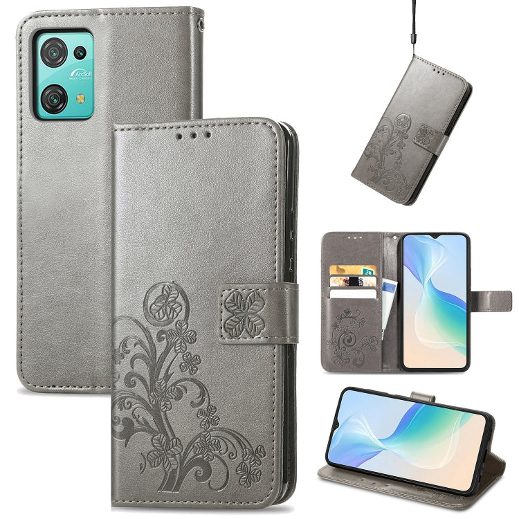 For Blackview Oscal C30 Pro Four-leaf Clasp Embossed Buckle Leather Phone Case(Gray) - More Brand by PMC TechLife | Online Shopping South Africa | PMC TechLife