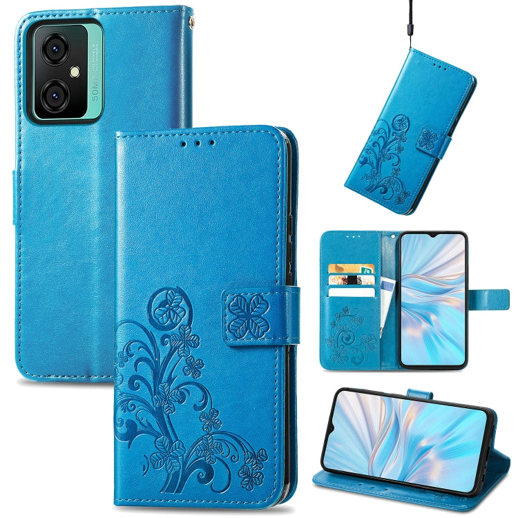 For Blackview Oscal C70 Four-leaf Clasp Embossed Buckle Leather Phone Case(Blue) - More Brand by PMC TechLife | Online Shopping South Africa | PMC TechLife