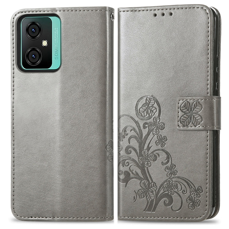 For Blackview Oscal C70 Four-leaf Clasp Embossed Buckle Leather Phone Case(Gray) - More Brand by PMC TechLife | Online Shopping South Africa | PMC TechLife