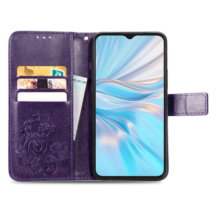 For Blackview Oscal C70 Four-leaf Clasp Embossed Buckle Leather Phone Case(Purple) - More Brand by PMC TechLife | Online Shopping South Africa | PMC TechLife