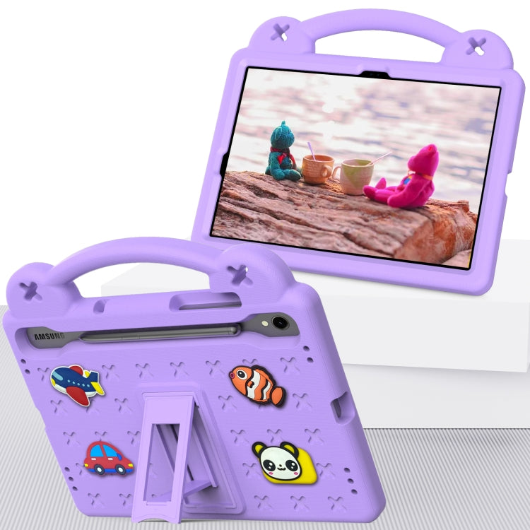 For Samsung Galaxy Tab S9 X710/X716B Handle Kickstand Children EVA Shockproof Tablet Case(Light Purple)