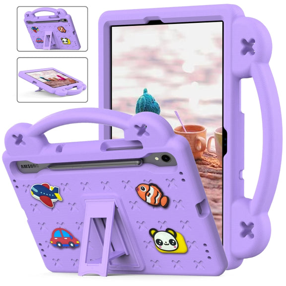 For Samsung Galaxy Tab S9 X710/X716B Handle Kickstand Children EVA Shockproof Tablet Case(Light Purple)