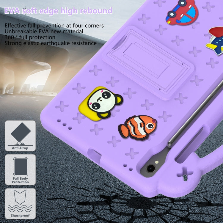 For Samsung Galaxy Tab S9 X710/X716B Handle Kickstand Children EVA Shockproof Tablet Case(Light Purple)