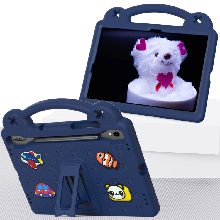 For Samsung Galaxy Tab S9 X710/X716B Handle Kickstand Children EVA Shockproof Tablet Case(Navy Blue)