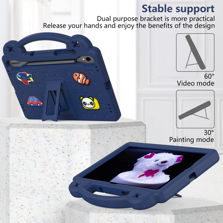 For Samsung Galaxy Tab S9 X710/X716B Handle Kickstand Children EVA Shockproof Tablet Case(Navy Blue)