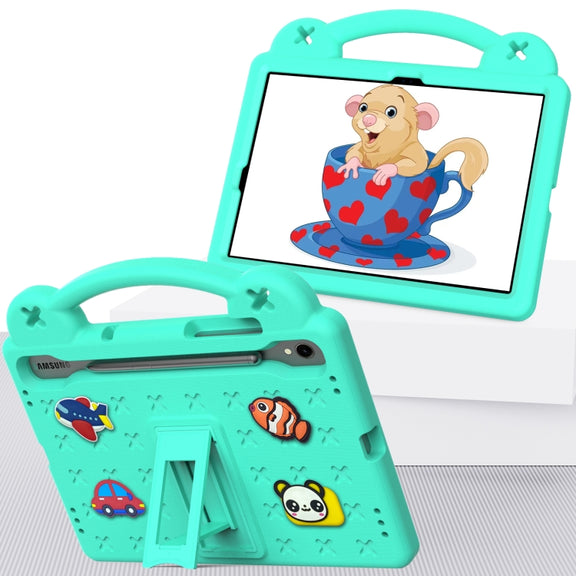 For Samsung Galaxy Tab S9 FE / X510N Handle Kickstand Children EVA Shockproof Tablet Case(Mint Green)