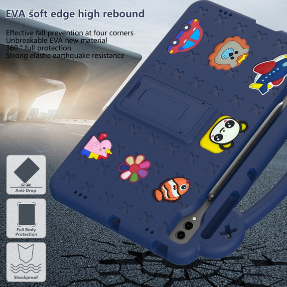 For Samsung Galaxy Tab S9+ 12.4 X810 Handle Kickstand Children EVA Shockproof Tablet Case(Navy Blue)