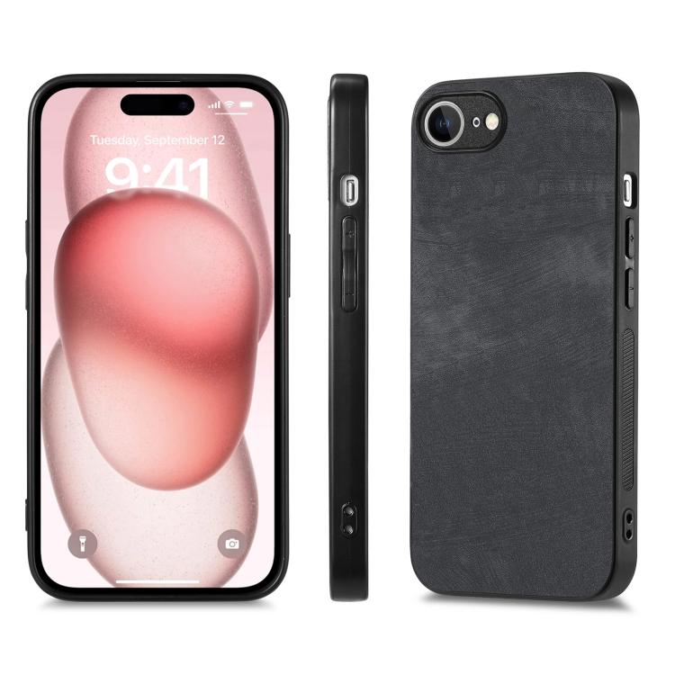For iPhone 16e Vintage Leather PC Back Cover Phone Case(Black) - iPhone 16e Cases by PMC TechLife | Online Shopping South Africa | PMC TechLife | Buy Now Pay Later Mobicred