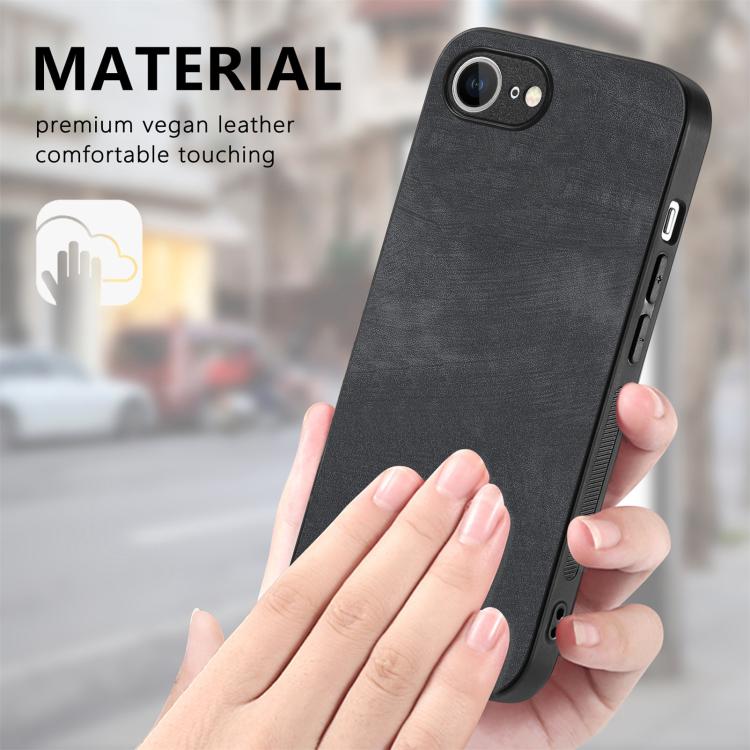 For iPhone 16e Vintage Leather PC Back Cover Phone Case(Black) - iPhone 16e Cases by PMC TechLife | Online Shopping South Africa | PMC TechLife | Buy Now Pay Later Mobicred