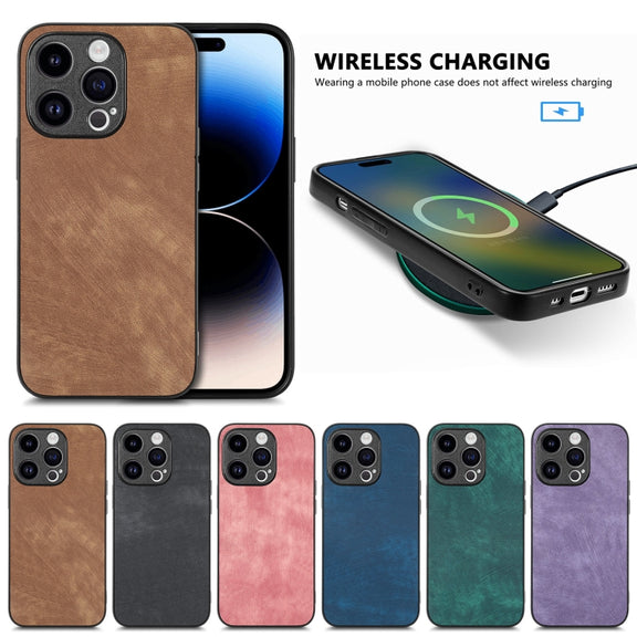 For iPhone 16 Vintage Leather PC Back Cover Phone Case(Pink)
