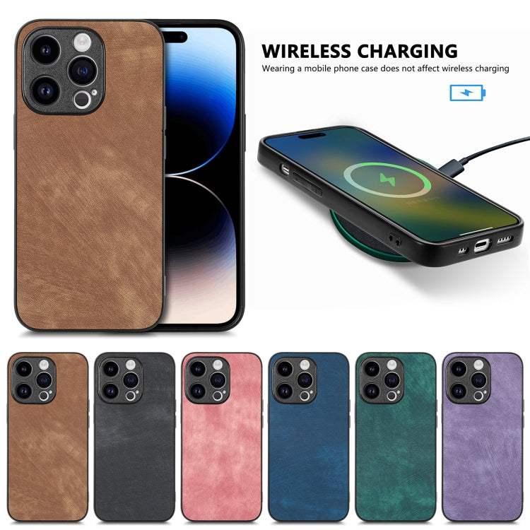 For iPhone 16 Vintage Leather PC Back Cover Phone Case(Pink)