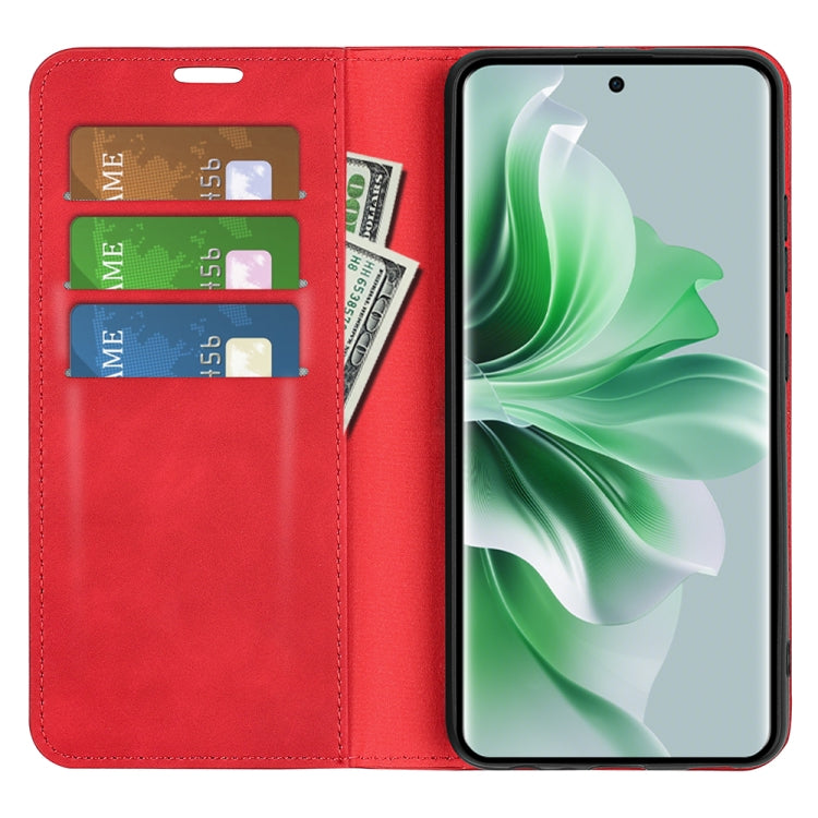 For OPPO Reno11 5G Global Retro-skin Magnetic Suction Leather Phone Case(Red) - Reno11 Cases by PMC TechLife | Online Shopping South Africa | PMC TechLife | Buy Now Pay Later Mobicred