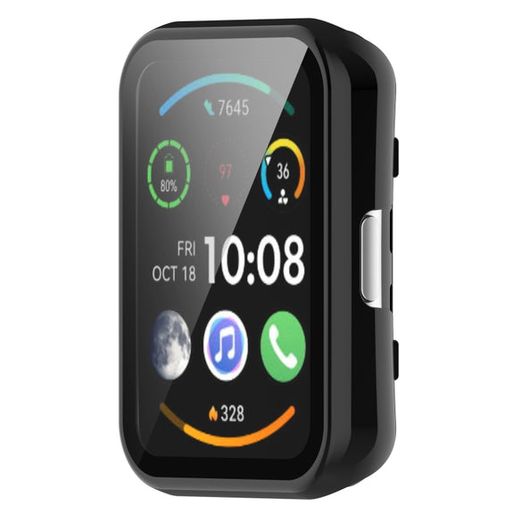 For Huawei Watch Fit PC + 9H Tempered Film Integrated Watch Protective Case(Black)