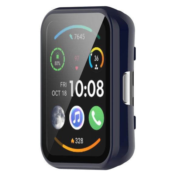 For Huawei Watch Fit PC + 9H Tempered Film Integrated Watch Protective Case(Blue)