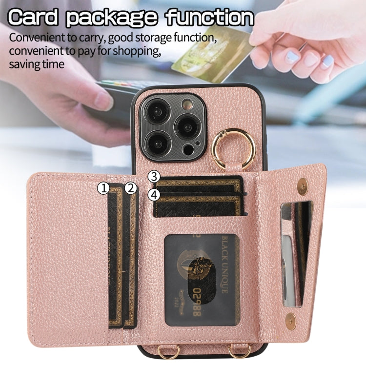 For iPhone 15 Crossbody Ring Wallet Leather Back Cover Phone Case(Pink) - free shipping - PMC TechLife - Order now!