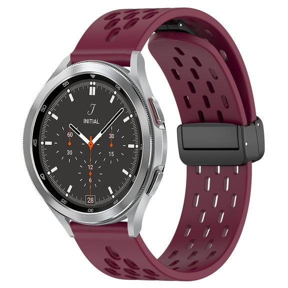 For Samsung  Galaxy Watch 4 Classic 46mm 20mm Folding Magnetic Clasp Silicone Watch Band(Wine Red)