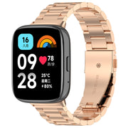 For Redmi Watch 3 Active Three Bead Stainless Steel Metal Watch Band(Rose Gold)