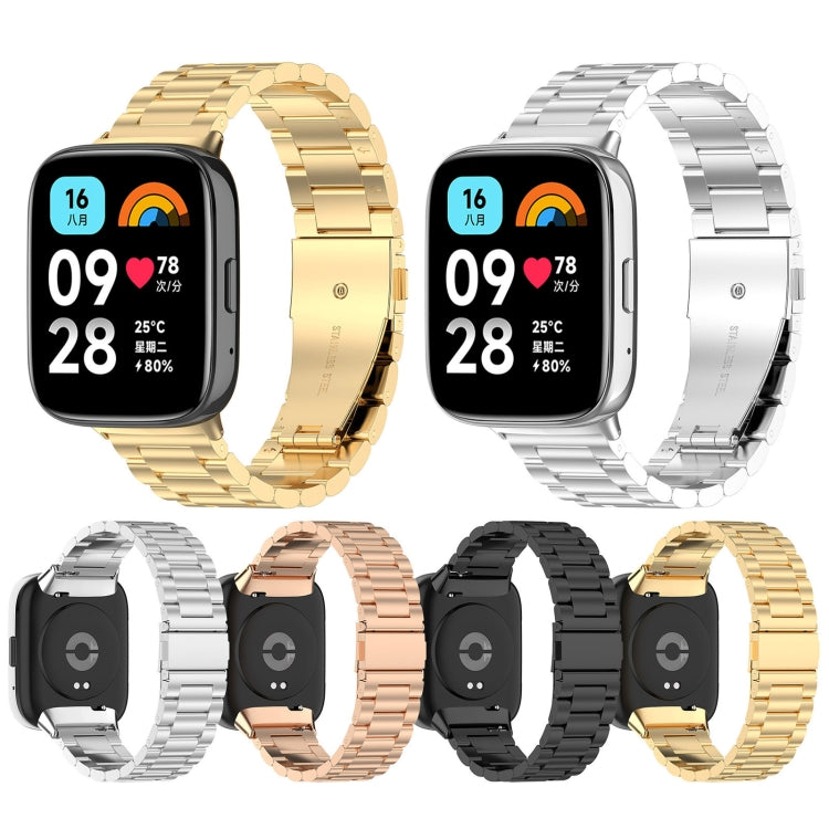 For Redmi Watch 3 Active Three Bead Stainless Steel Metal Watch Band(Rose Gold) - free shipping - PMC TechLife - Order now!
