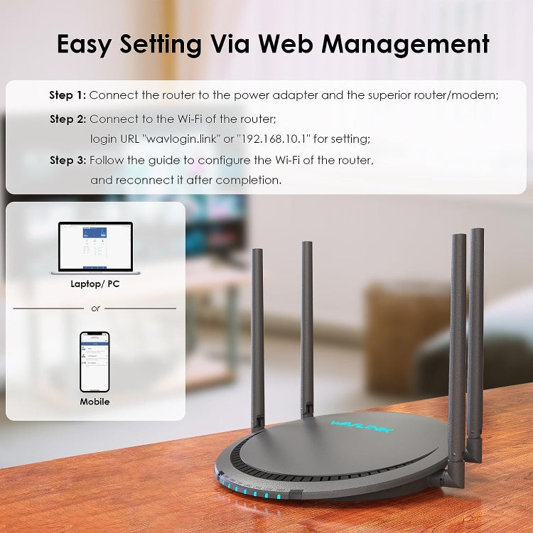 WAVLINK WN531P3 WAN / LAN Port Signal Booster Wireless Repeater AC1200 Wireless Routers, Plug:US Plug