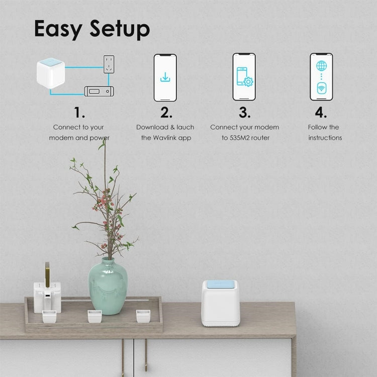 WAVLINK WN535M2 For Home Office 2pcs Mesh Wireless Router AC1200 Dual Band WiFi Signal Booster, Plug:UK Plug