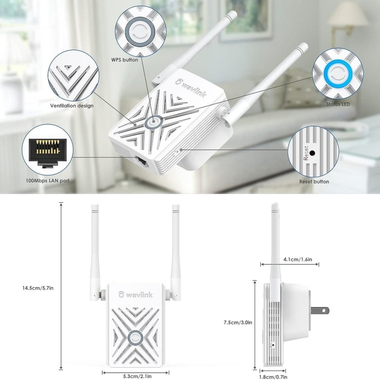 WAVLINK WN578W2 For Home Office N300 WiFi Wireless AP Repeater Signal Booster, Plug:EU Plug