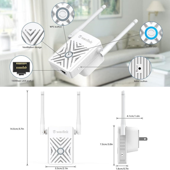 WAVLINK WN578W2 For Home Office N300 WiFi Wireless AP Repeater Signal Booster, Plug:AU Plug