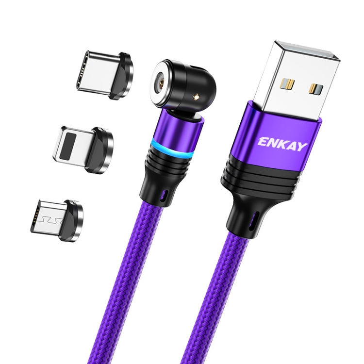 ENKAY 3 in 1 2.4A USB to Type-C / 8 Pin / Micro USB Magnetic 540 Degrees Rotating Charging Cable, Length:2m(Purplele) - free shipping - PMC Jewellery - Order now!