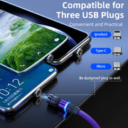 ENKAY 3 in 1 2.4A USB to Type-C / 8 Pin / Micro USB Magnetic 540 Degrees Rotating Charging Cable, Length:2m(Green)