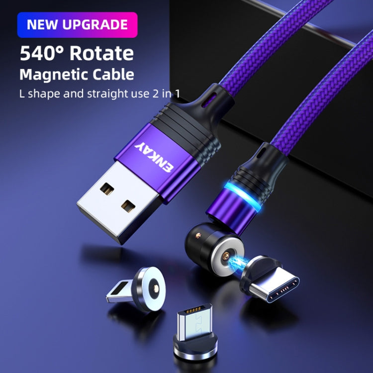 ENKAY 3 in 1 2.4A USB to Type-C / 8 Pin / Micro USB Magnetic 540 Degrees Rotating Charging Cable, Length:2m(Green)