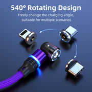 ENKAY 3 in 1 2.4A USB to Type-C / 8 Pin / Micro USB Magnetic 540 Degrees Rotating Charging Cable, Length:2m(Green)