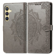 For Samsung Galaxy S25 5G Mandala Flower Embossed Leather Phone Case(Gray)