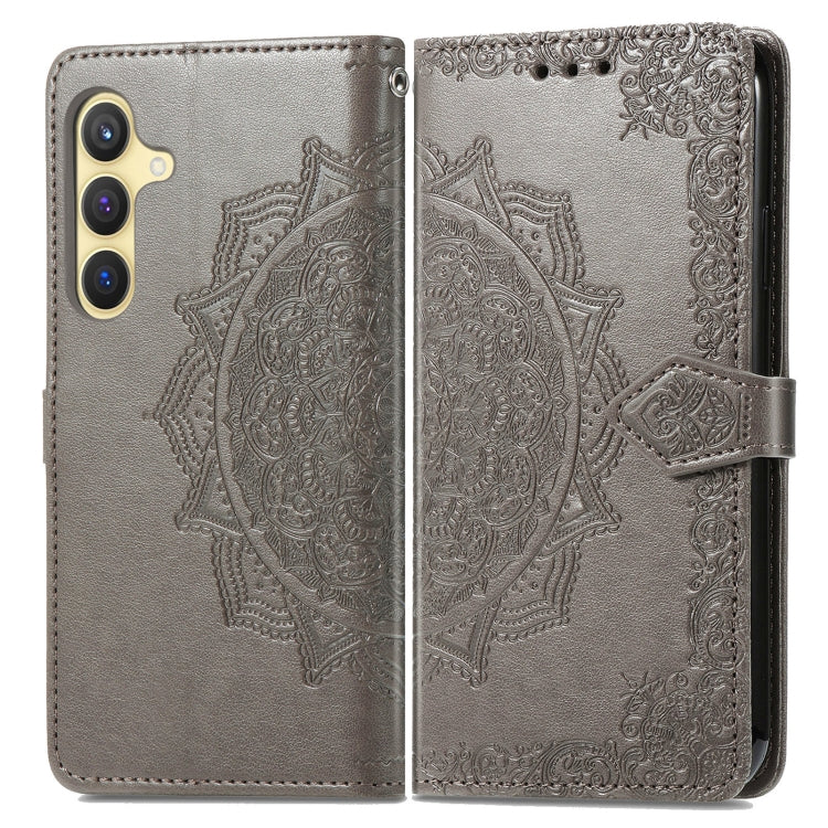 For Samsung Galaxy S25 5G Mandala Flower Embossed Leather Phone Case(Gray)