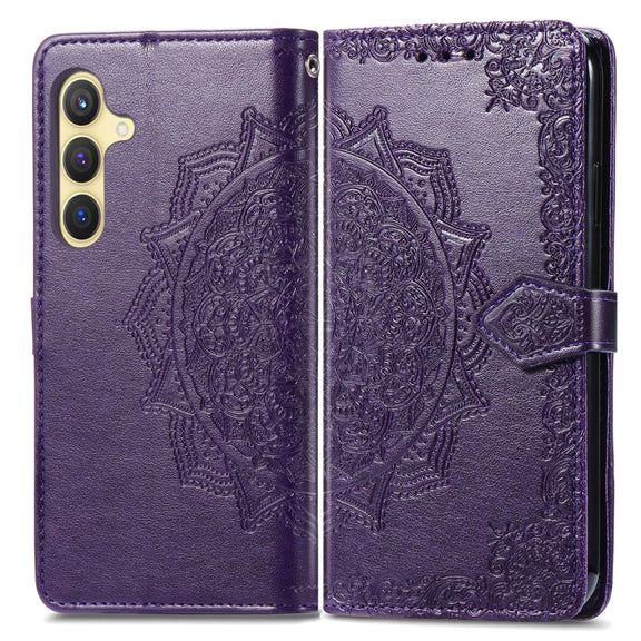 For Samsung Galaxy S25 5G Mandala Flower Embossed Leather Phone Case(Purple)