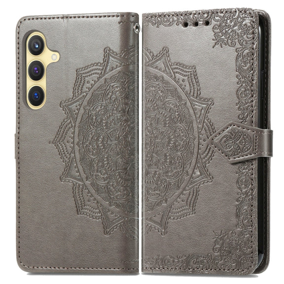 For Samsung Galaxy S25+ 5G Mandala Flower Embossed Leather Phone Case(Gray)