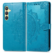 For Samsung Galaxy S25+ 5G Mandala Flower Embossed Leather Phone Case(Blue)