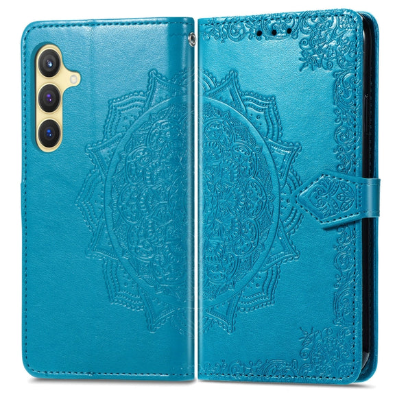 For Samsung Galaxy S25+ 5G Mandala Flower Embossed Leather Phone Case(Blue)