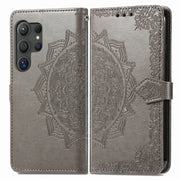 For Samsung Galaxy S25 Ultra 5G Mandala Flower Embossed Leather Phone Case(Gray)