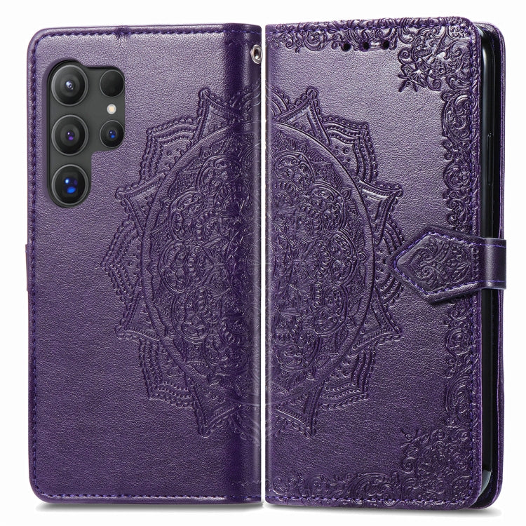 For Samsung Galaxy S25 Ultra 5G Mandala Flower Embossed Leather Phone Case(Purple)